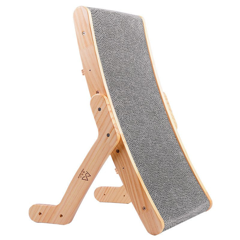 Wooden-frame corrugated cat scratcher lounge bed, product only